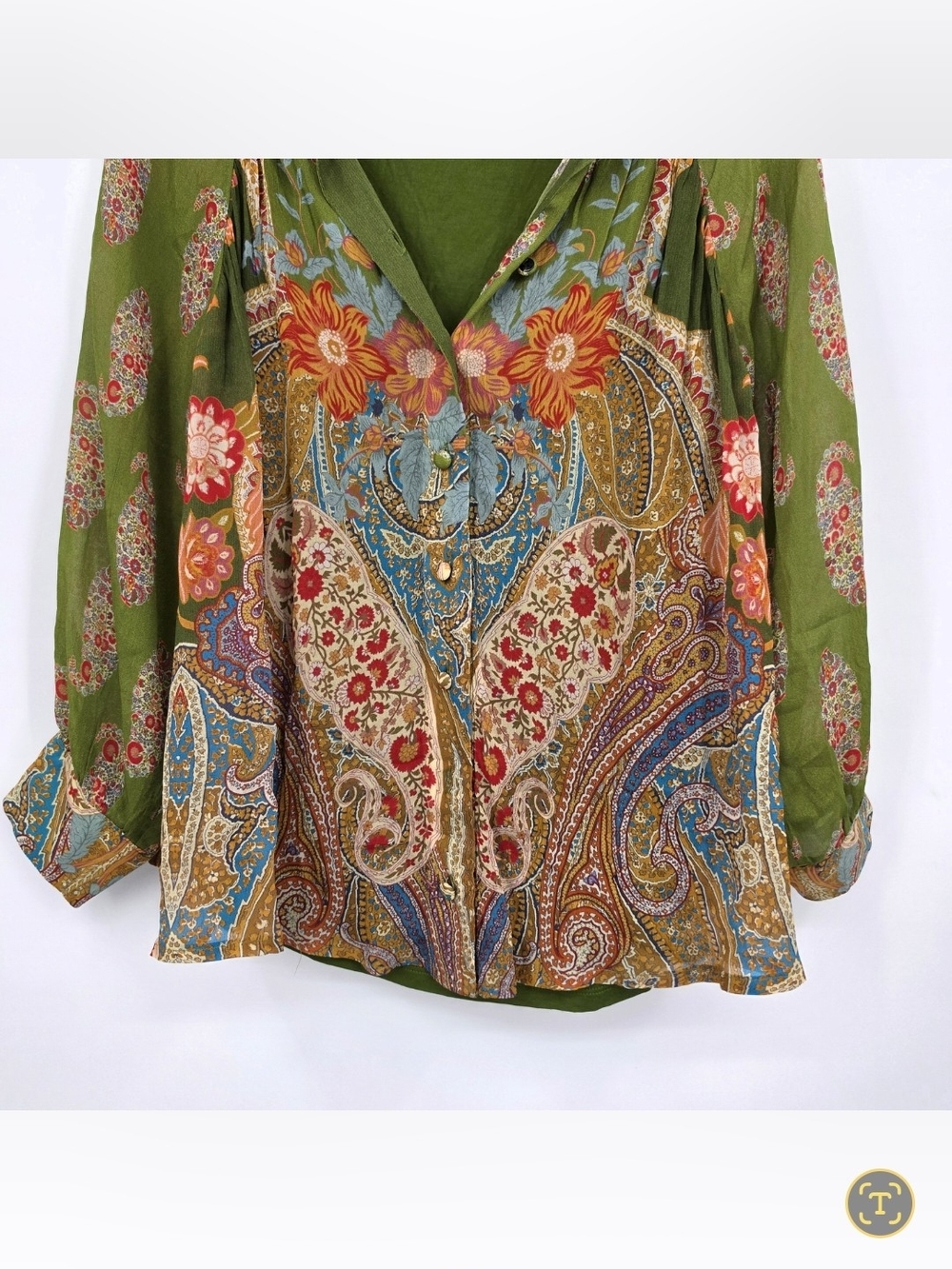 Soft Surroundings Desert Flower Tunic Blouse Printed Green Large Built In Tank - Picture 3 of 7